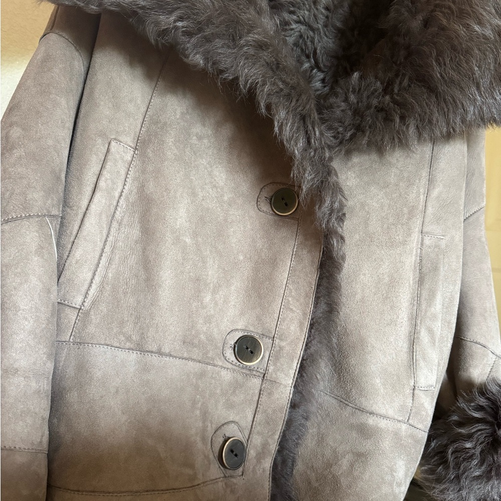 Plush Collar Sheep leather coat jacket size 8